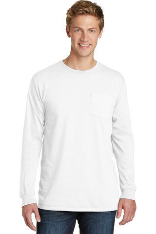 Port & Company Beach Wash Garment-Dyed Long Sleeve Pocket Tee (White)