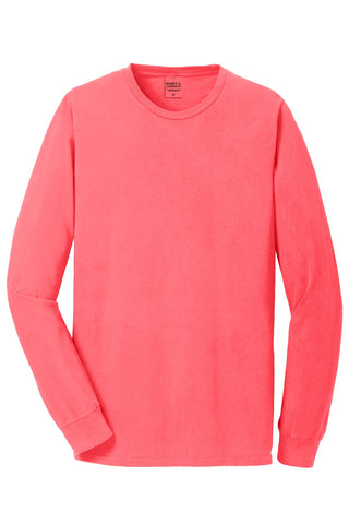 Port & Company Beach Wash Garment-Dyed Long Sleeve Tee (Neon Coral)