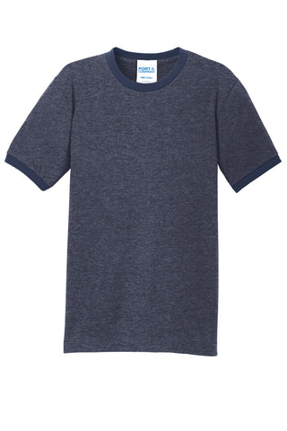 Port & Company Core Cotton Ringer Tee (Heather Navy/ Navy)