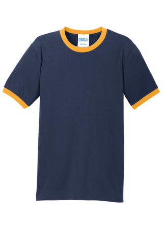 Port & Company Core Cotton Ringer Tee (Navy/ Gold)