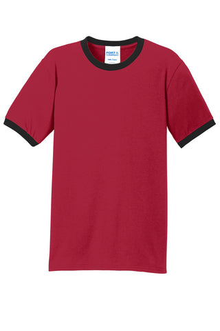 Port & Company Core Cotton Ringer Tee (Red/ Jet Black)