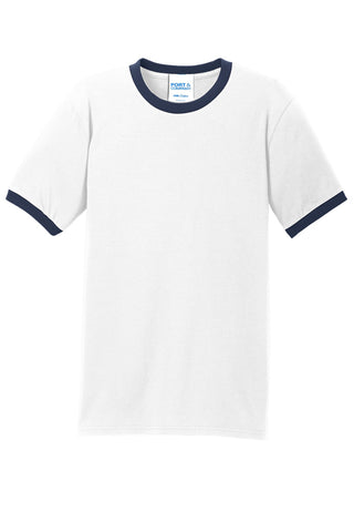 Port & Company Core Cotton Ringer Tee (White/ Navy)