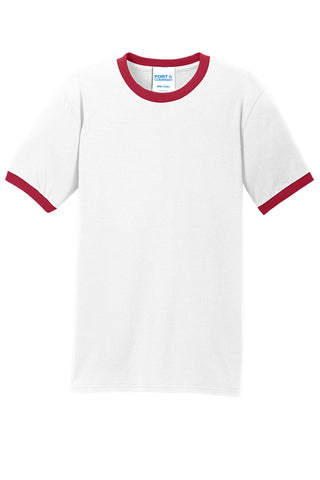 Port & Company Core Cotton Ringer Tee (White/ Red)