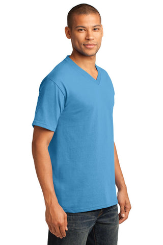 Port & Company Core Cotton V-Neck Tee (Aquatic Blue)