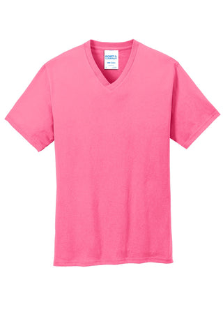 Port & Company Core Cotton V-Neck Tee (Neon Pink)