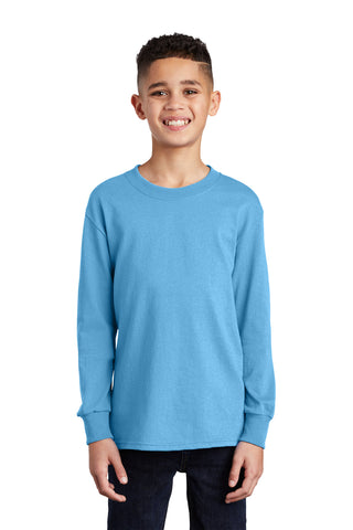 Port & Company Youth Long Sleeve Core Cotton Tee (Aquatic Blue)