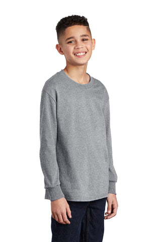 Port & Company Youth Long Sleeve Core Cotton Tee (Athletic Heather)
