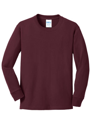 Port & Company Youth Long Sleeve Core Cotton Tee (Athletic Maroon)