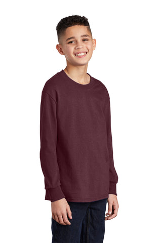 Port & Company Youth Long Sleeve Core Cotton Tee (Athletic Maroon)
