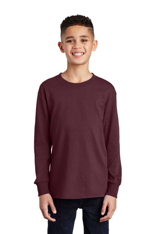 Port & Company Youth Long Sleeve Core Cotton Tee (Athletic Maroon)