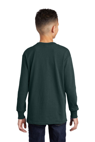 Port & Company Youth Long Sleeve Core Cotton Tee (Dark Green)