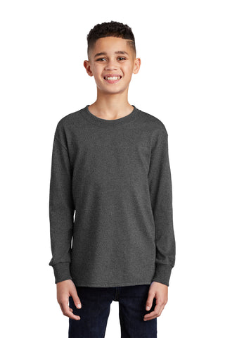 Port & Company Youth Long Sleeve Core Cotton Tee (Dark Heather Grey)