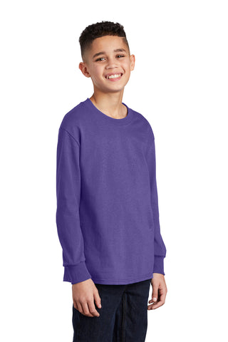 Port & Company Youth Long Sleeve Core Cotton Tee (Purple)