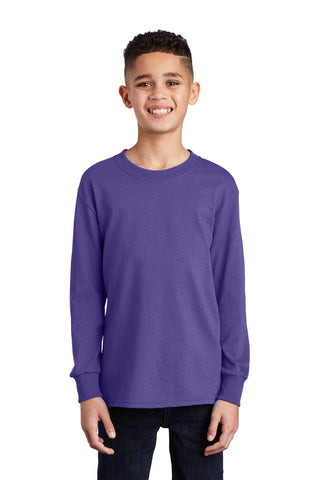 Port & Company Youth Long Sleeve Core Cotton Tee (Purple)