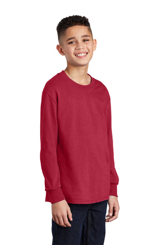 Port & Company Youth Long Sleeve Core Cotton Tee (Red)