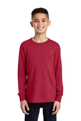 Port & Company Youth Long Sleeve Core Cotton Tee (Red)