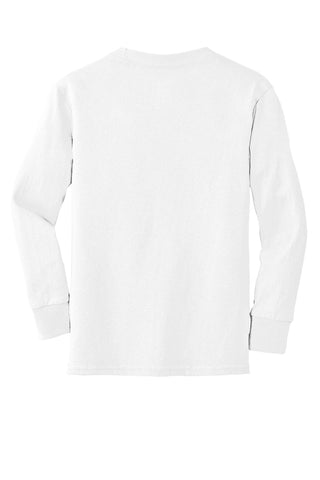 Port & Company Youth Long Sleeve Core Cotton Tee (White)