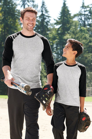 Port & Company Core Blend 3/4-Sleeve Raglan Tee (Athletic Heather/ Jet Black)