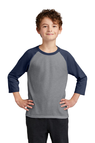 Port & Company Youth Core Blend 3/4-Sleeve Raglan Tee (Athletic Heather/ Navy)