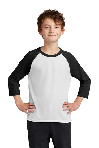 Port & Company Youth Core Blend 3/4-Sleeve Raglan Tee (White/ Jet Black)