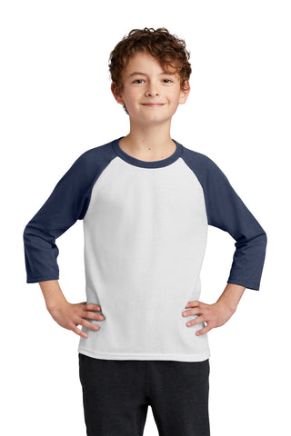 Port & Company Youth Core Blend 3/4-Sleeve Raglan Tee (White/ Navy)