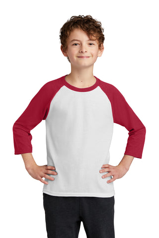 Port & Company Youth Core Blend 3/4-Sleeve Raglan Tee (White/ Red)