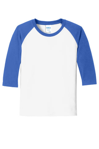 Port & Company Youth Core Blend 3/4-Sleeve Raglan Tee (White/ Royal)