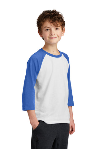 Port & Company Youth Core Blend 3/4-Sleeve Raglan Tee (White/ Royal)