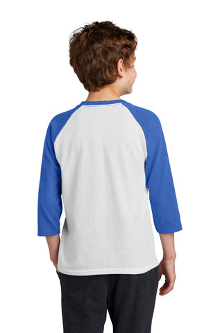 Port & Company Youth Core Blend 3/4-Sleeve Raglan Tee (White/ Royal)