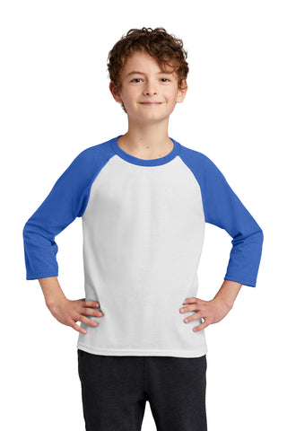 Port & Company Youth Core Blend 3/4-Sleeve Raglan Tee (White/ Royal)