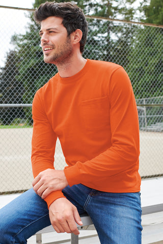 Port & Company Long Sleeve Essential Pocket Tee (Ash)