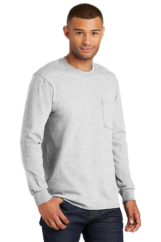 Port & Company Tall Long Sleeve Essential Pocket Tee (Ash)