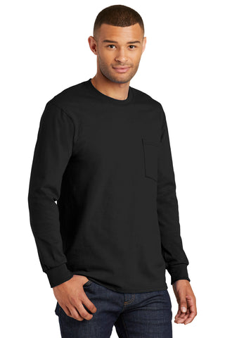 Port & Company Tall Long Sleeve Essential Pocket Tee (Jet Black)