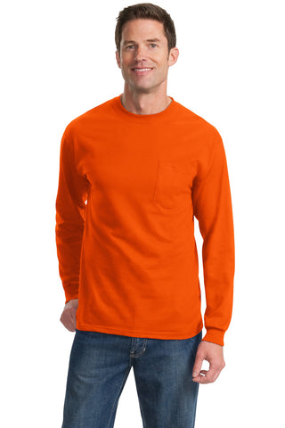 Port & Company Tall Long Sleeve Essential Pocket Tee (Orange)