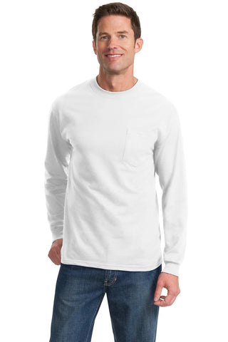 Port & Company Long Sleeve Essential Pocket Tee (White)