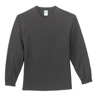 Port & Company Long Sleeve Essential Pocket Tee (Charcoal)