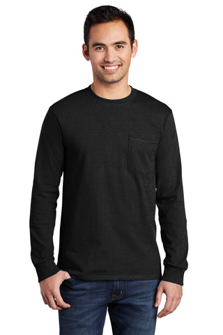 Port & Company Long Sleeve Essential Pocket Tee (Jet Black)