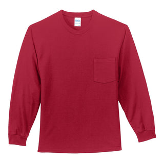 Port & Company Long Sleeve Essential Pocket Tee (Red)