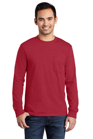Port & Company Long Sleeve Essential Pocket Tee (Red)
