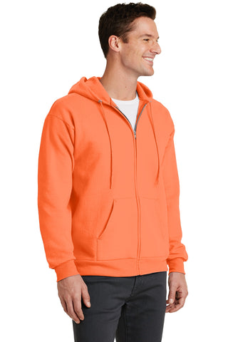 Port & Company Core Fleece Full-Zip Hooded Sweatshirt (Neon Orange)