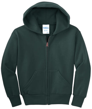 Port & Company Youth Core Fleece Full-Zip Hooded Sweatshirt (Dark Green)