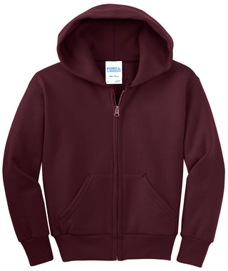 Port & Company Youth Core Fleece Full-Zip Hooded Sweatshirt (Maroon)