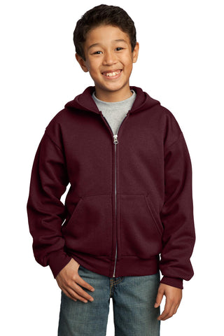 Port & Company Youth Core Fleece Full-Zip Hooded Sweatshirt (Maroon)