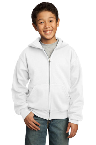 Port & Company Youth Core Fleece Full-Zip Hooded Sweatshirt (White)
