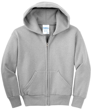 Port & Company Youth Core Fleece Full-Zip Hooded Sweatshirt (Ash)