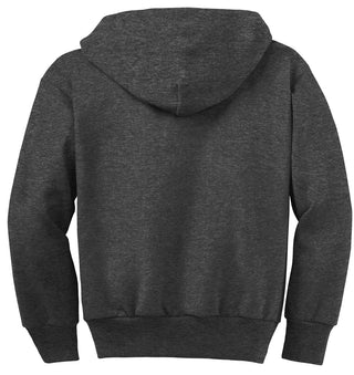 Port & Company Youth Core Fleece Full-Zip Hooded Sweatshirt (Dark Heather Grey)