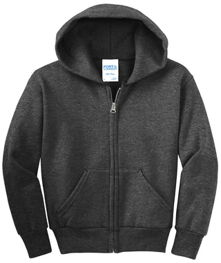 Port & Company Youth Core Fleece Full-Zip Hooded Sweatshirt (Dark Heather Grey)