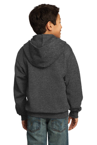 Port & Company Youth Core Fleece Full-Zip Hooded Sweatshirt (Dark Heather Grey)