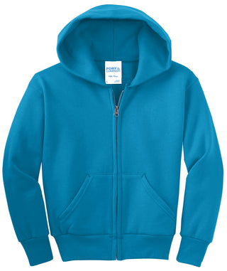 Port & Company Youth Core Fleece Full-Zip Hooded Sweatshirt (Neon Blue)