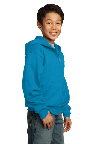 Port & Company Youth Core Fleece Full-Zip Hooded Sweatshirt (Neon Blue)